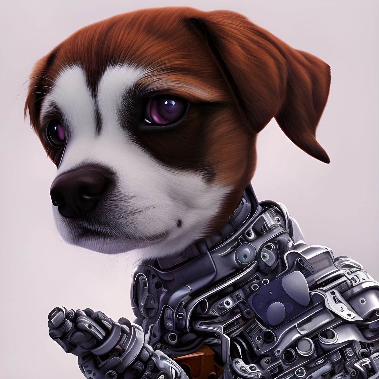 Cybernetic Puppy with Eye Implant in Digital Art Style