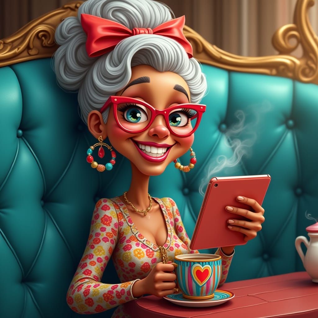 Vibrant Grandmother in Retro-Inspired Booth