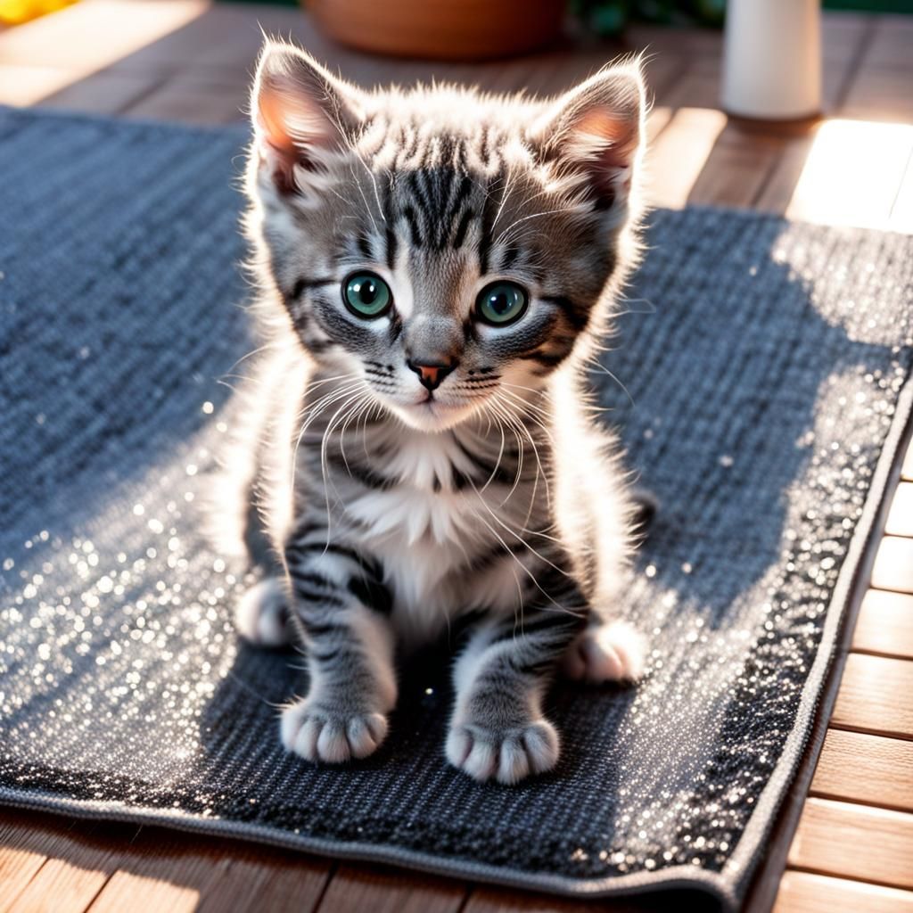 Sun-Kissed Kitten Napping on a Mat