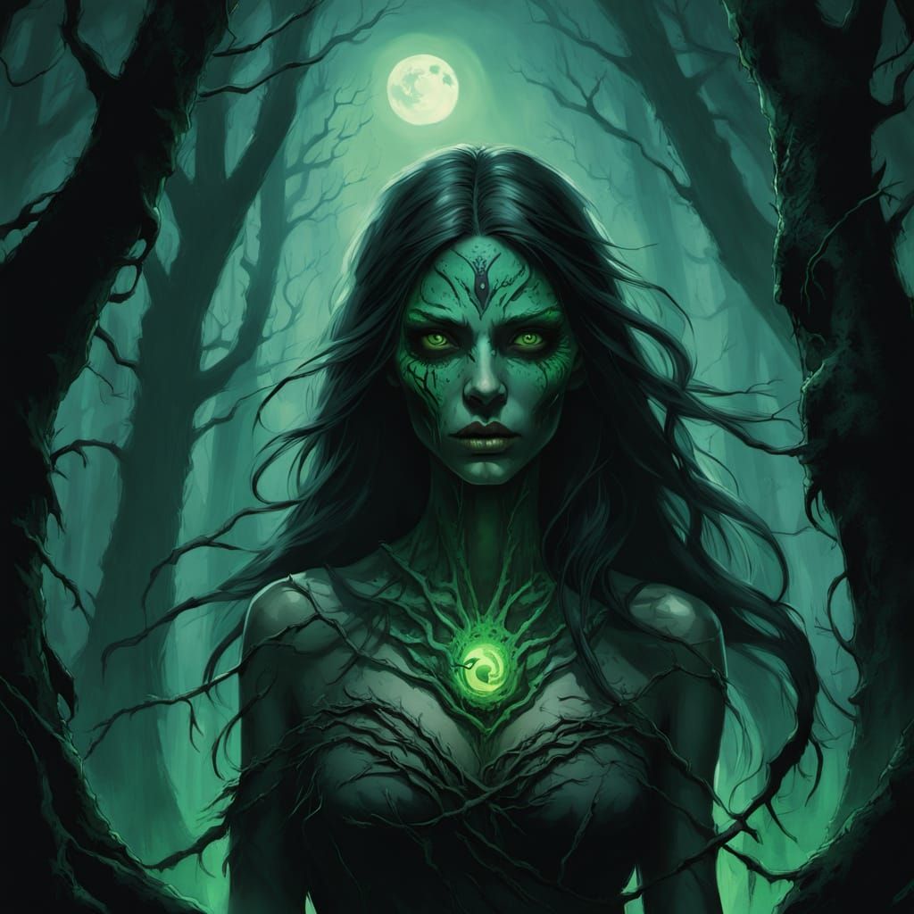 Dark Fantasy Pocahontas Zombie Portrait in Haunting Atmosphe...
