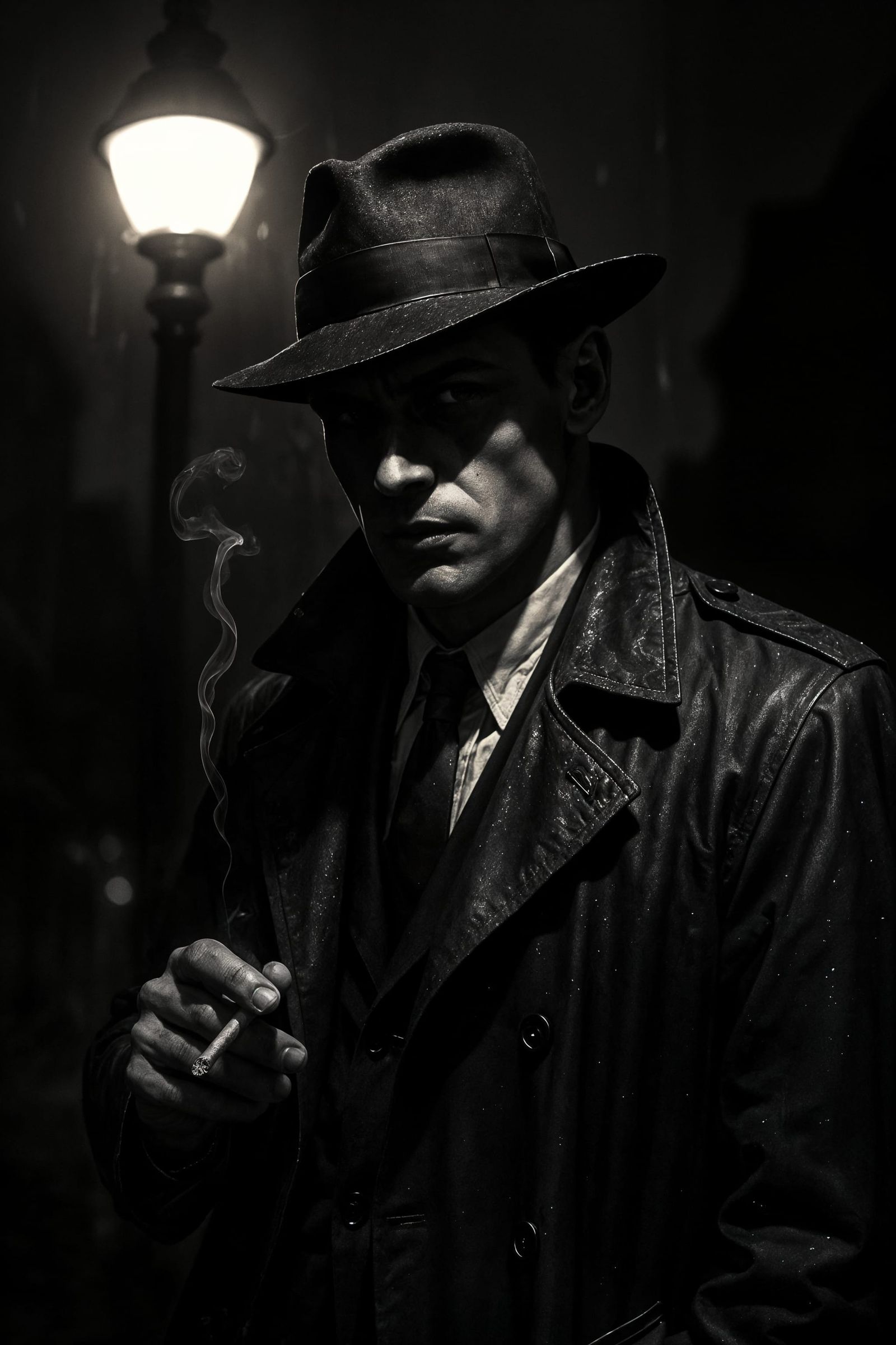Mysterious Figure in Classic Film Noir Style