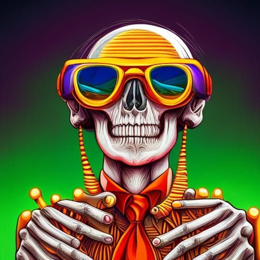 Dancing Skeleton in Sunglasses: Pop Art Digital Render