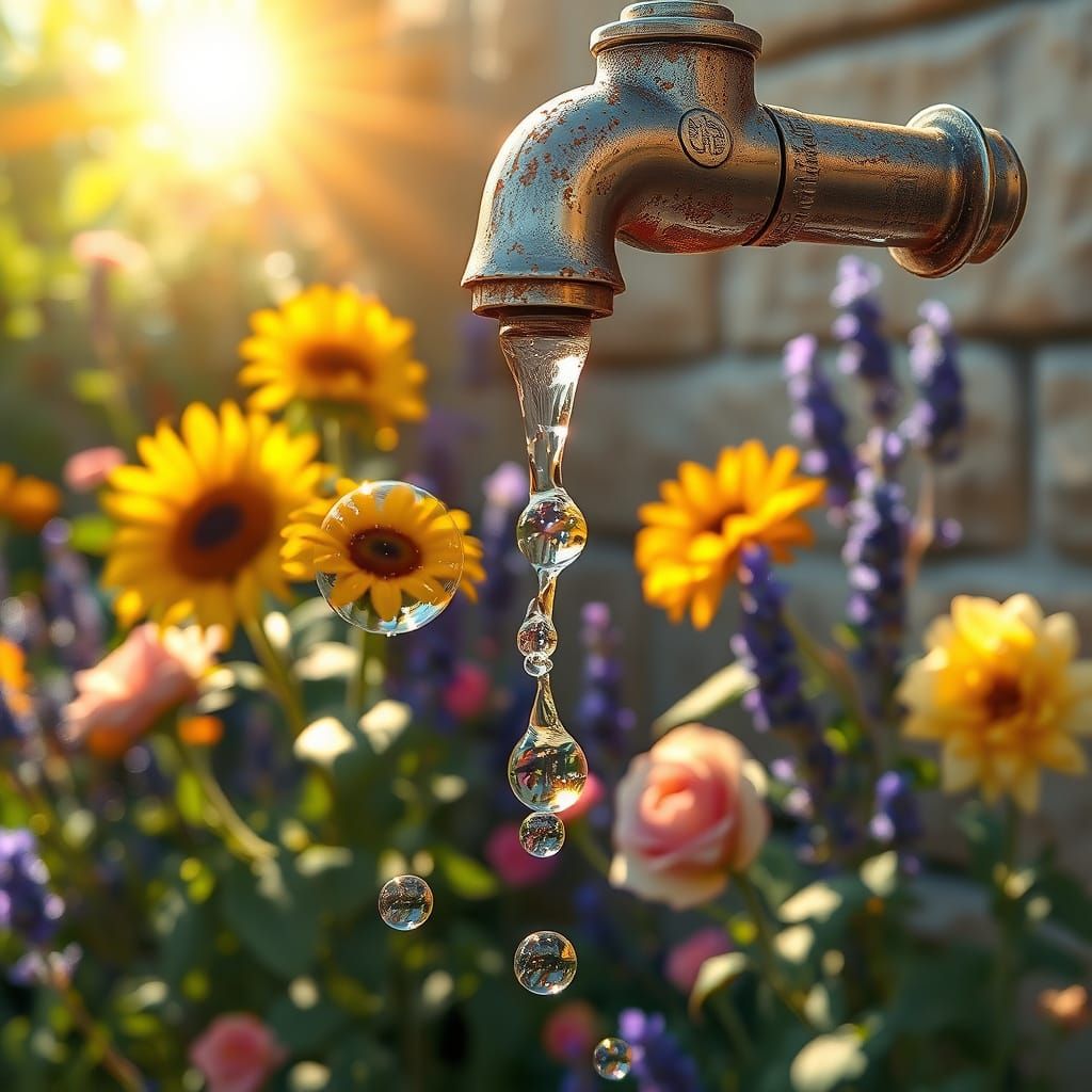 Glistening Air Bubbles Reflecting a Blooming Garden