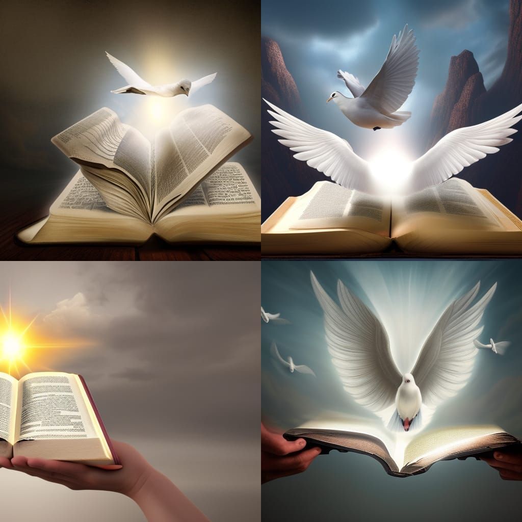 Dove of Light over Open Bible, Detailed Digital Art