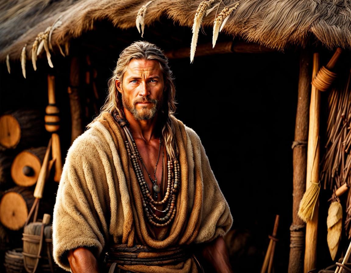 Neolithic Hunter-Gatherer Portrait in Fur Clothing