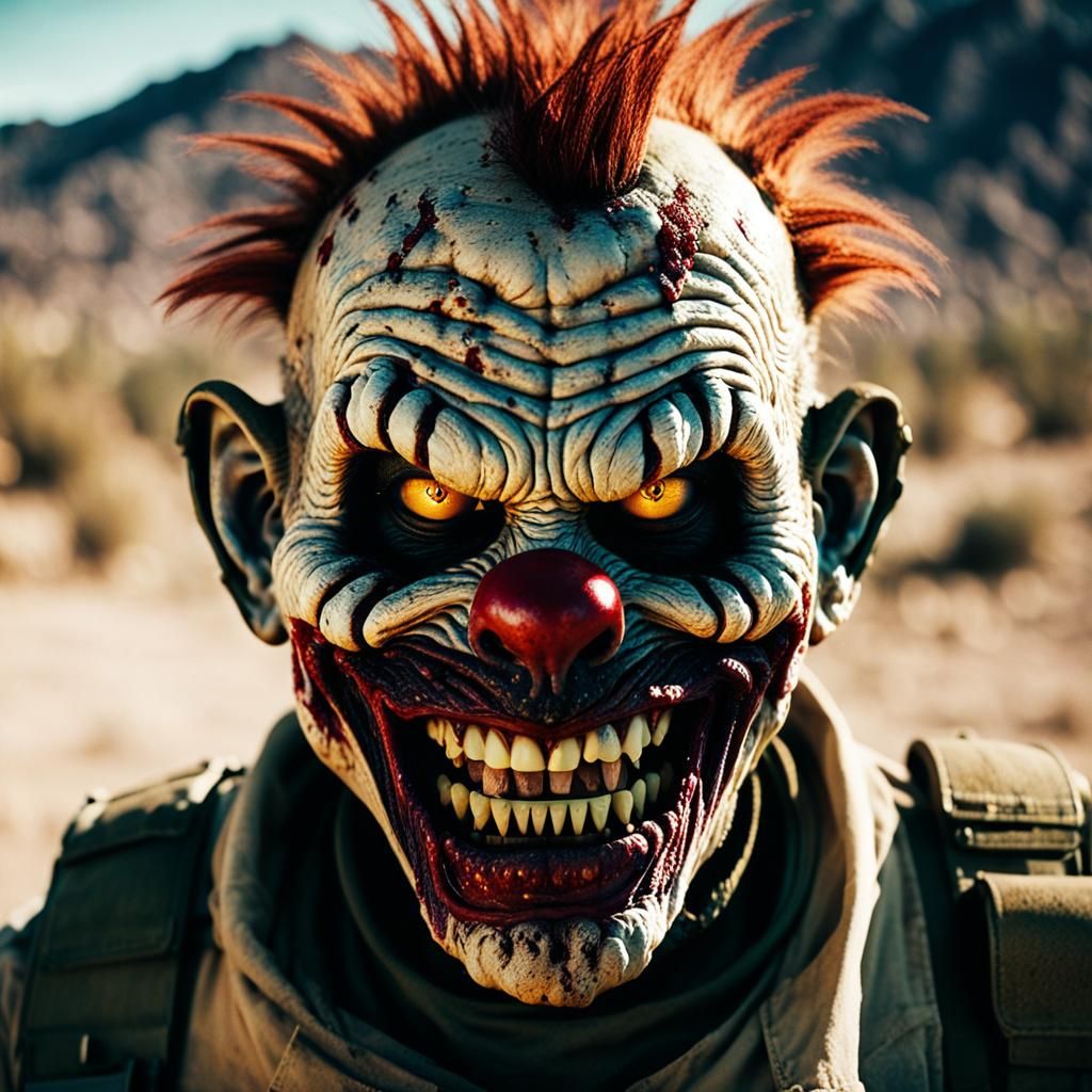 Grinning Army Medic Zombie Clown on Battlefield