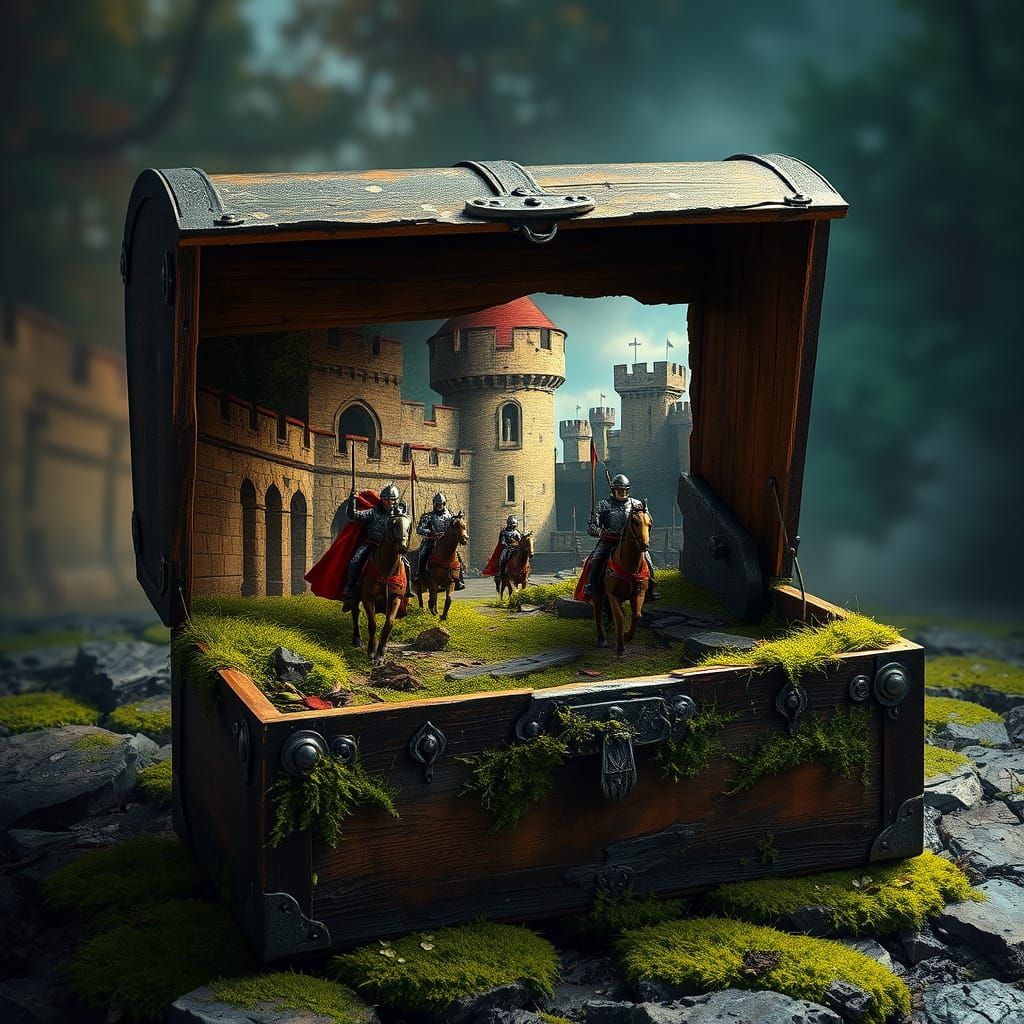 Medieval Knights Emerge from Castle Walls in a Vivid, Hyperr...