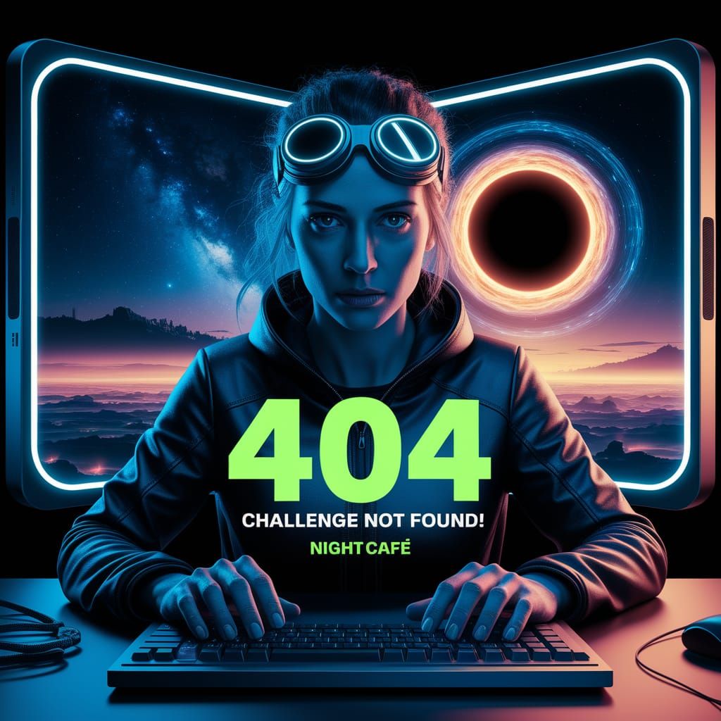 Futuristic Woman Confronts Cosmic Black Hole on Computer Scr...