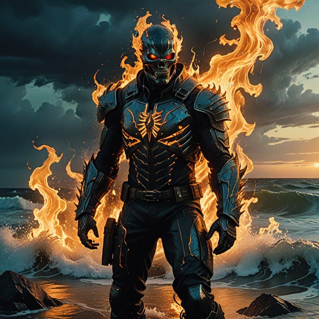 Skeletal Oceanic Avenger Unleashes Aquatic Hellfire Fury