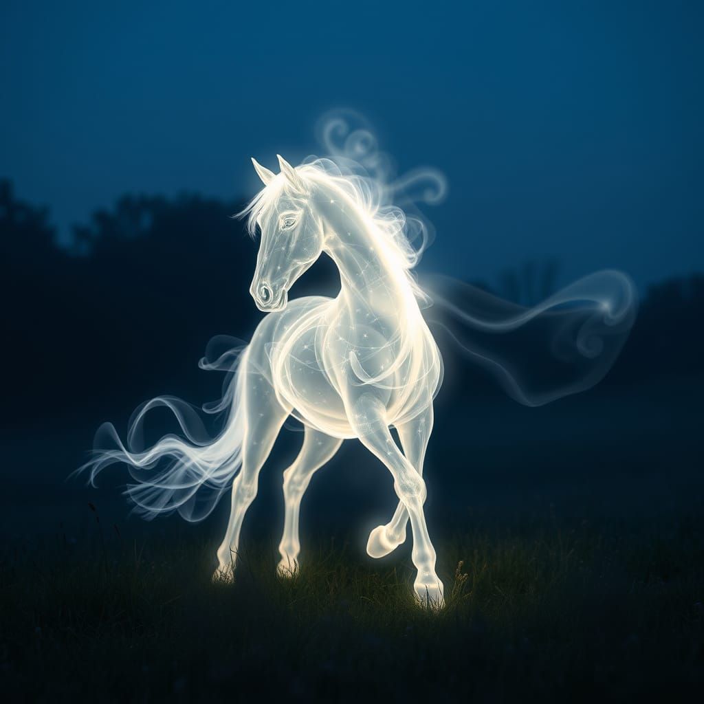 Ethereal Phantom Horse in Twilight Meadow