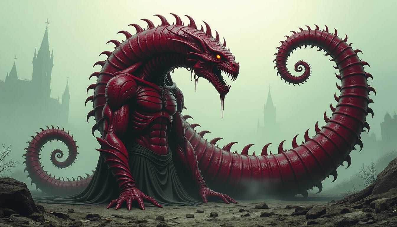 Demonic Wurm God in Biomechanical Horror Style