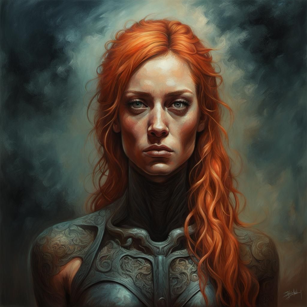 Becky Lynch Portrait in Beksinski Style