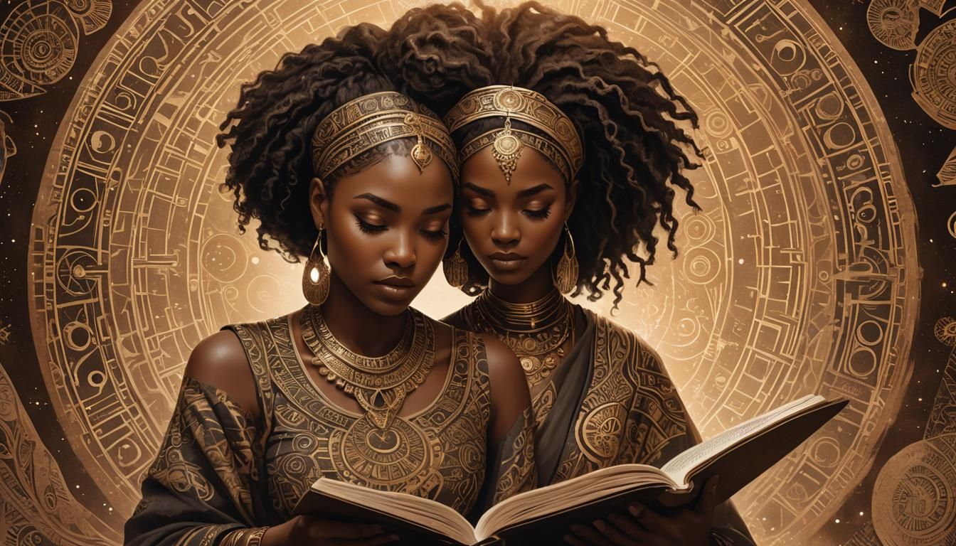 Afrofuturist Girl Reading an Ancient Book
