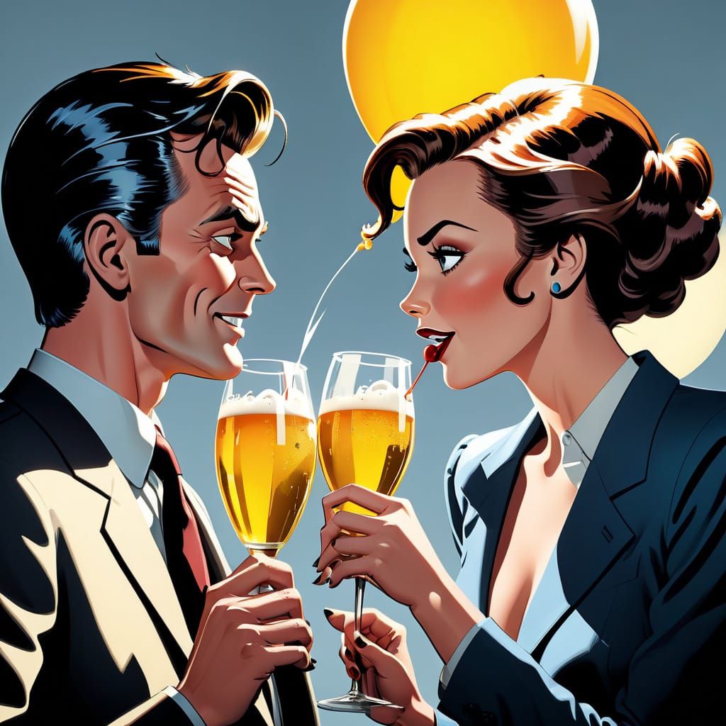 Charming Couple Cheers in Film Noir Style