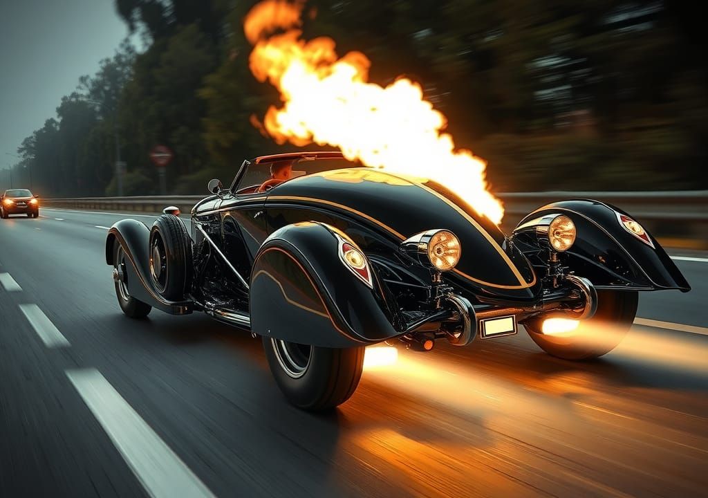 1930s Luxury Car Speeds Through Flames