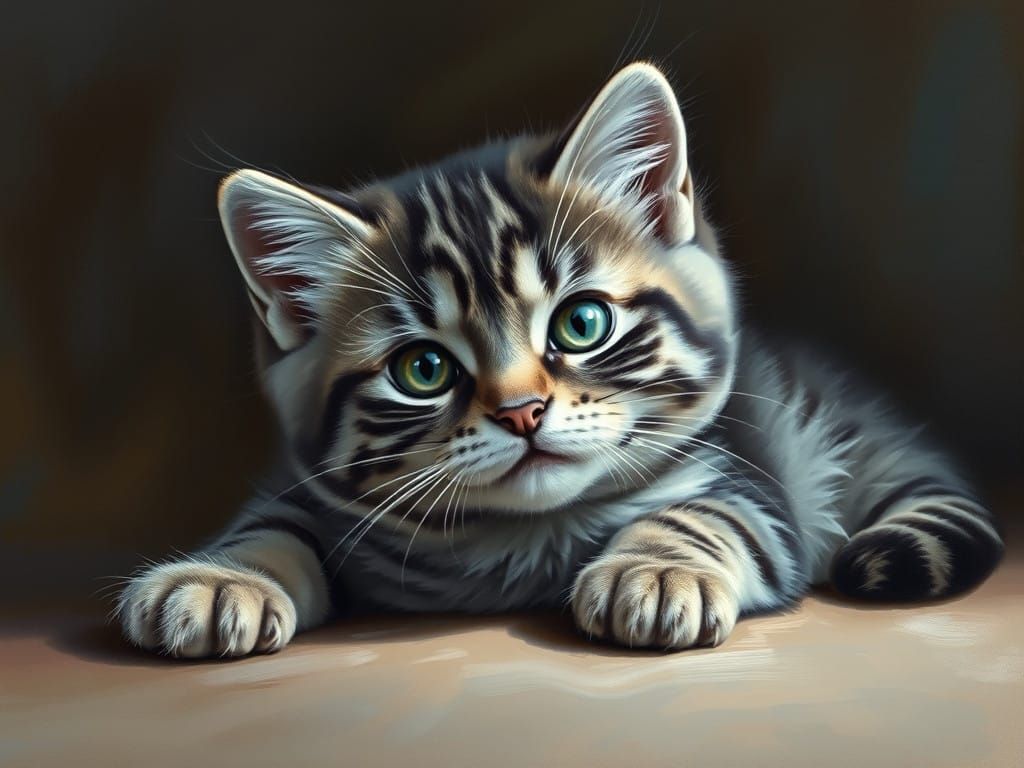 Romantic Cottage Scene with Scottish Fold Kitten in Vintage...