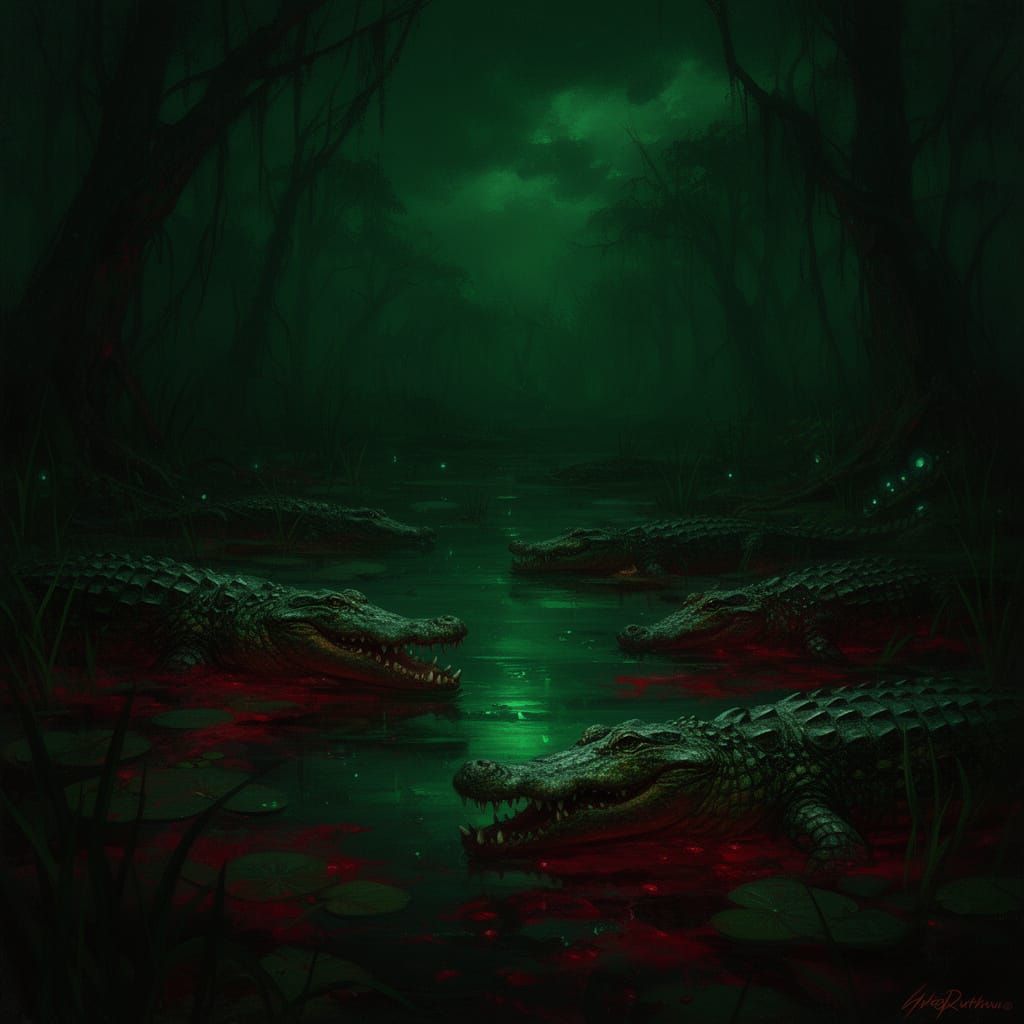 Sinister Swamp Album Cover Art with Crocodiles