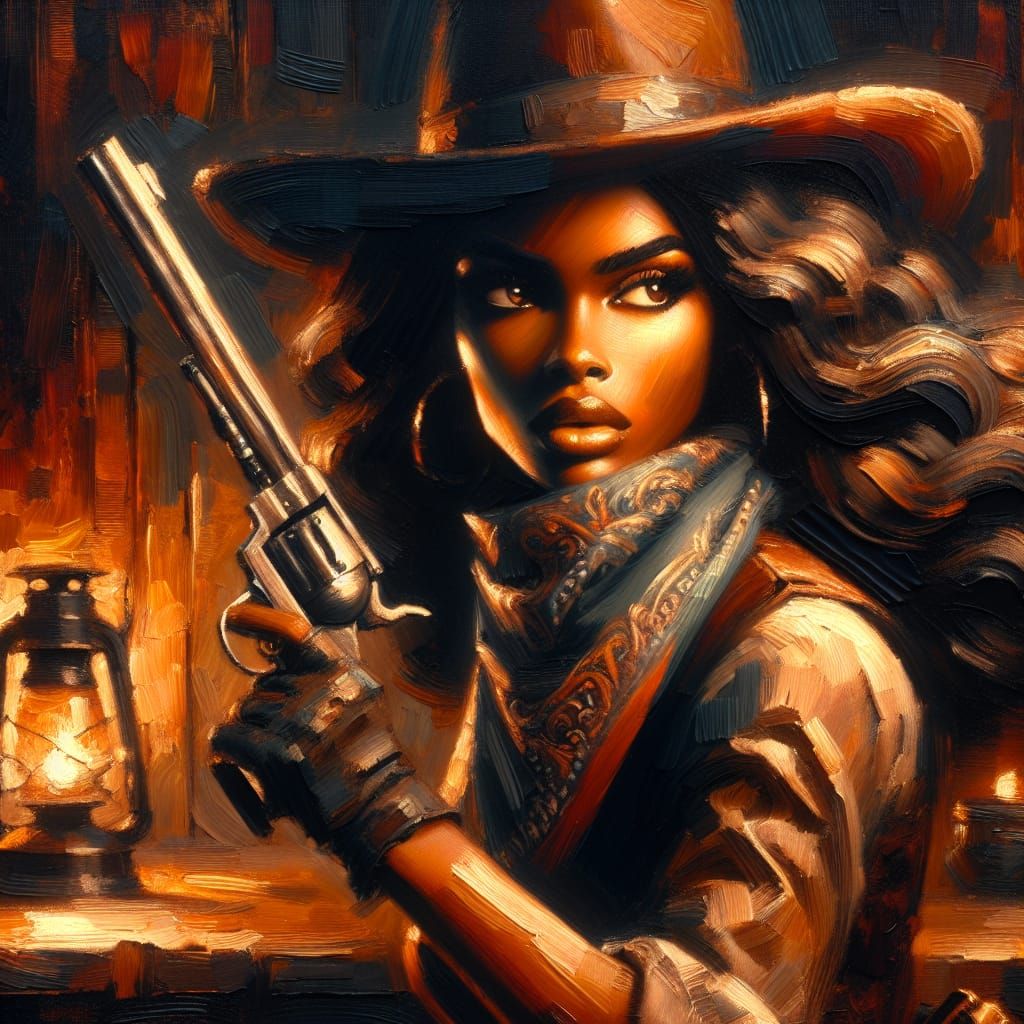 Gritty Renaissance Gunslinger in Dark Saloon