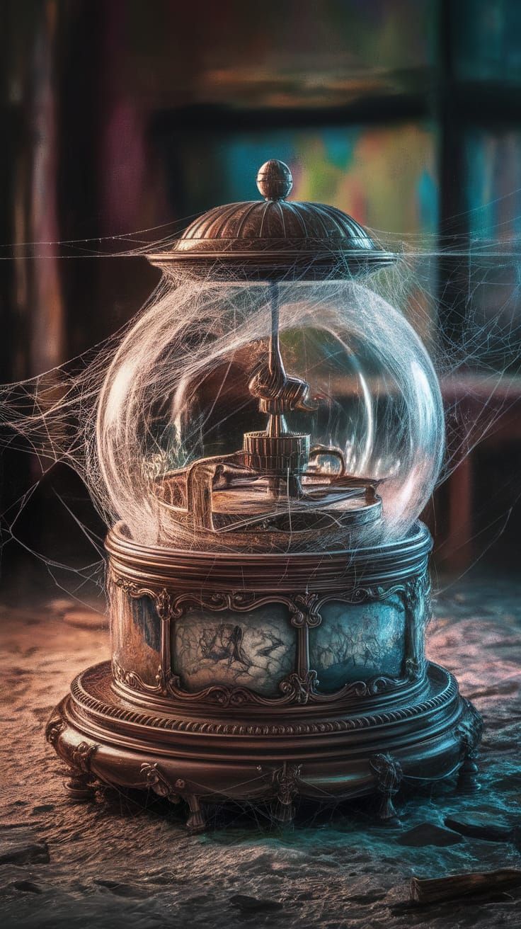 Abandoned Music Box Plays On, Hyperrealistic Splash Art