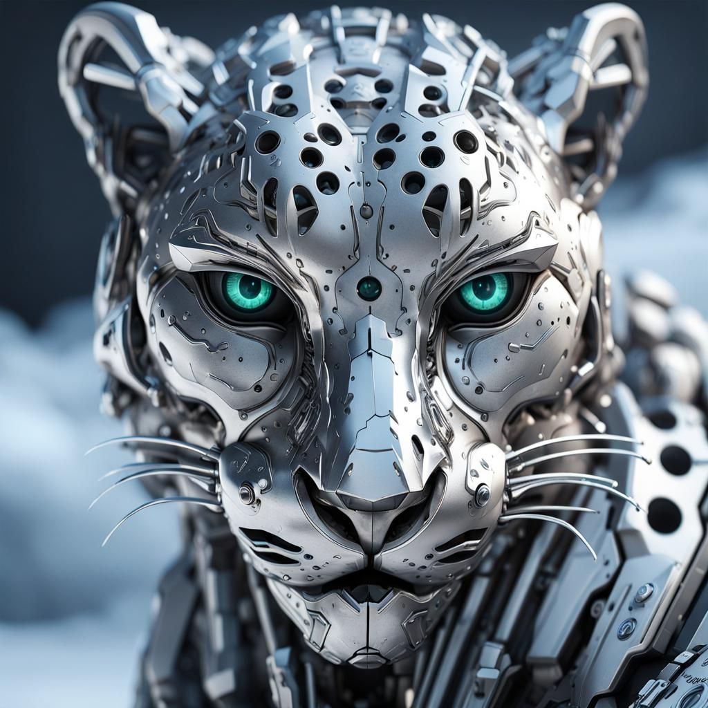 Aesthetic Bionic Snow Leopard in Futuristic Sci-Fi Style