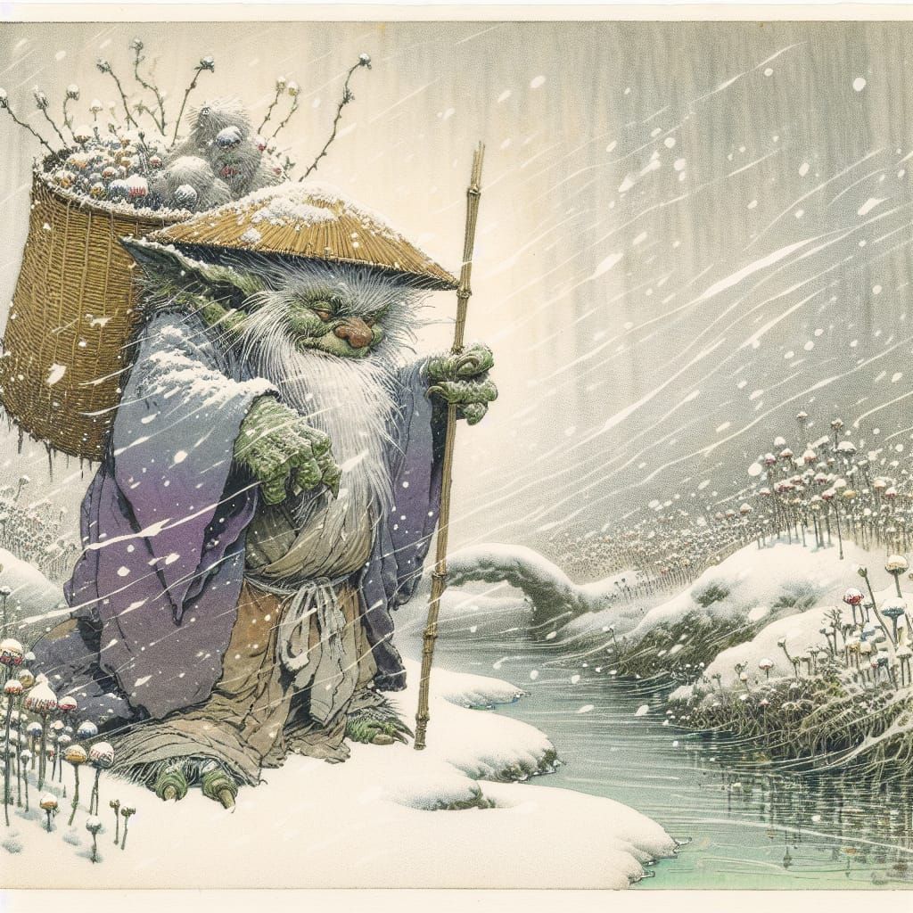 Gremlin in Ukiyo-e Blizzard Dreamscape