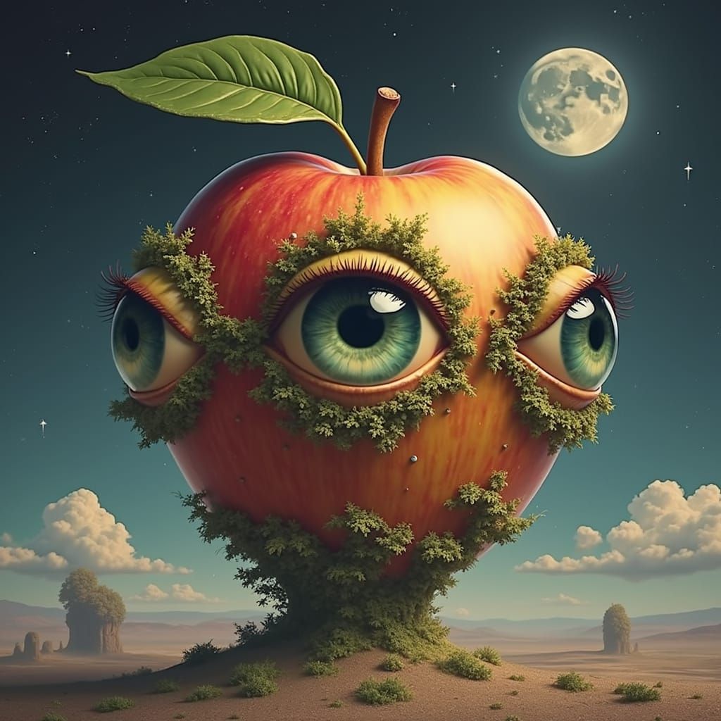 Gigantic Apple in Cosmic Vapourwave Dreamscape