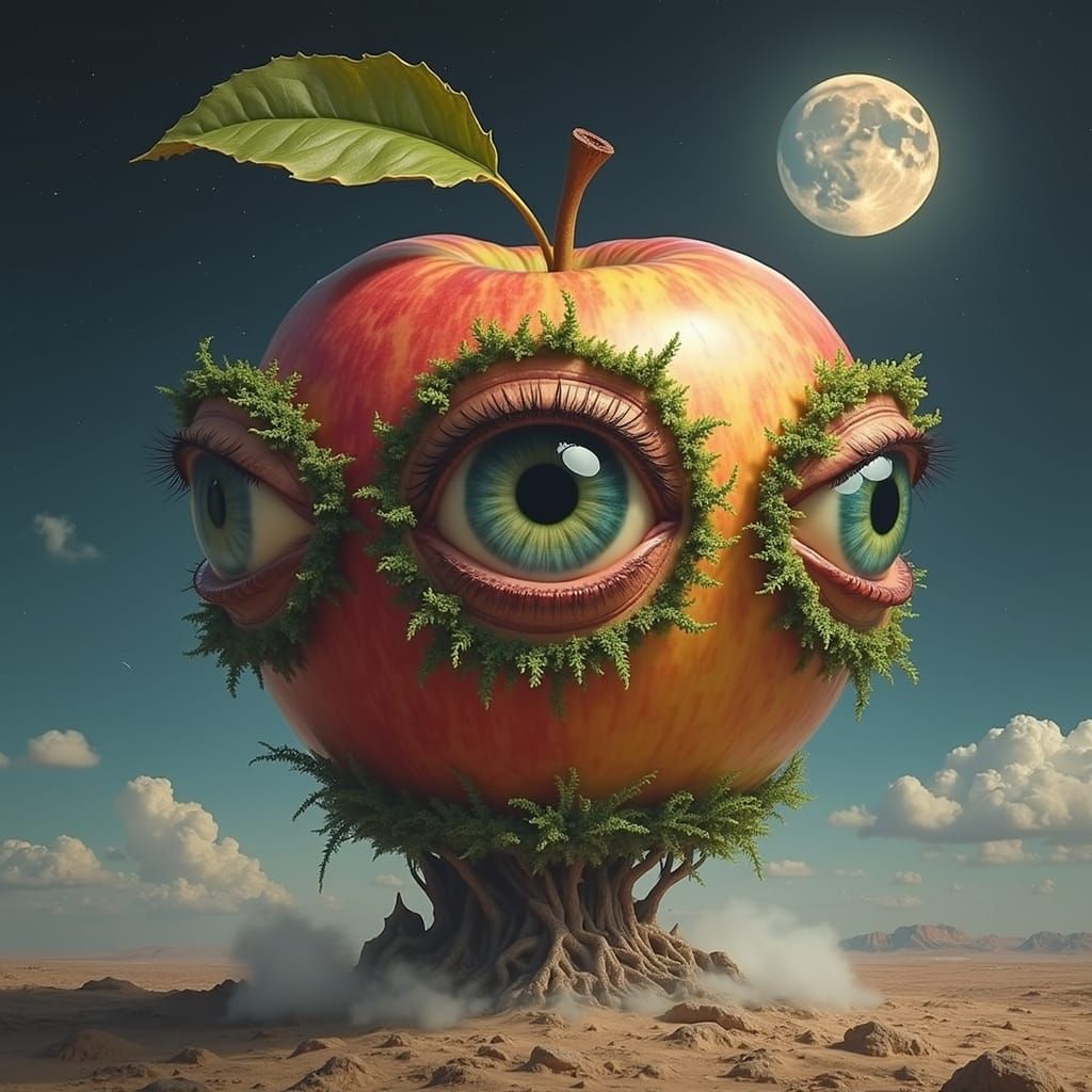 Cosmic Apple with Eyes: Hyperdetailed Vapourwave Synesthesia...