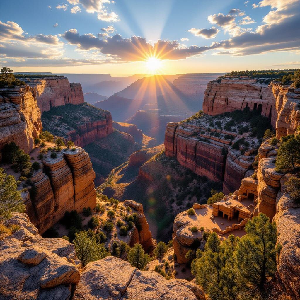 Walnut Canyon Vista: Ancient Dwellings in Sunlight