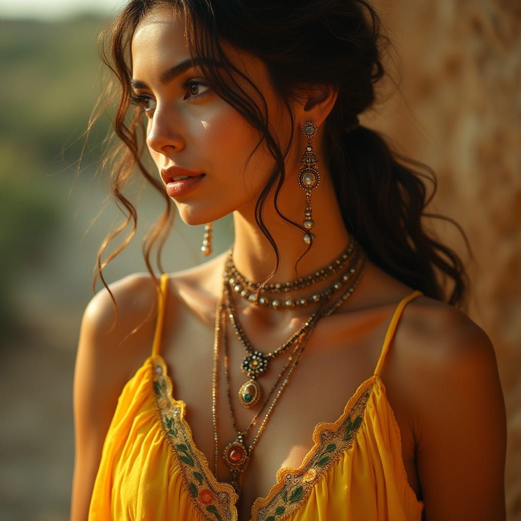 Hyperrealistic Portrait of a Young Woman in Vibrant Yellow