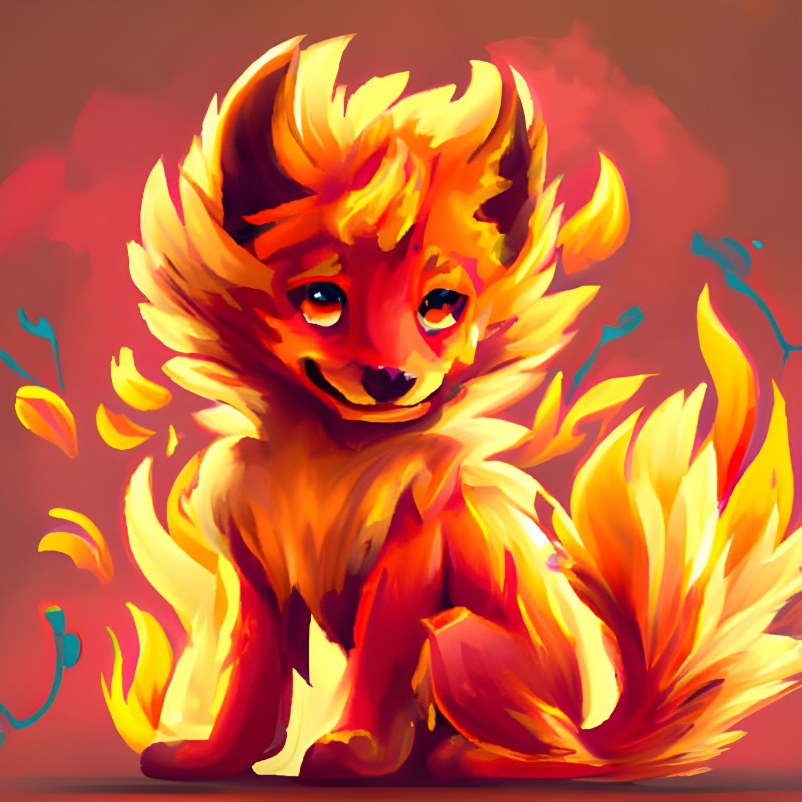 Adorable Fire Wolf Puppy in Elemental Fantasy Art