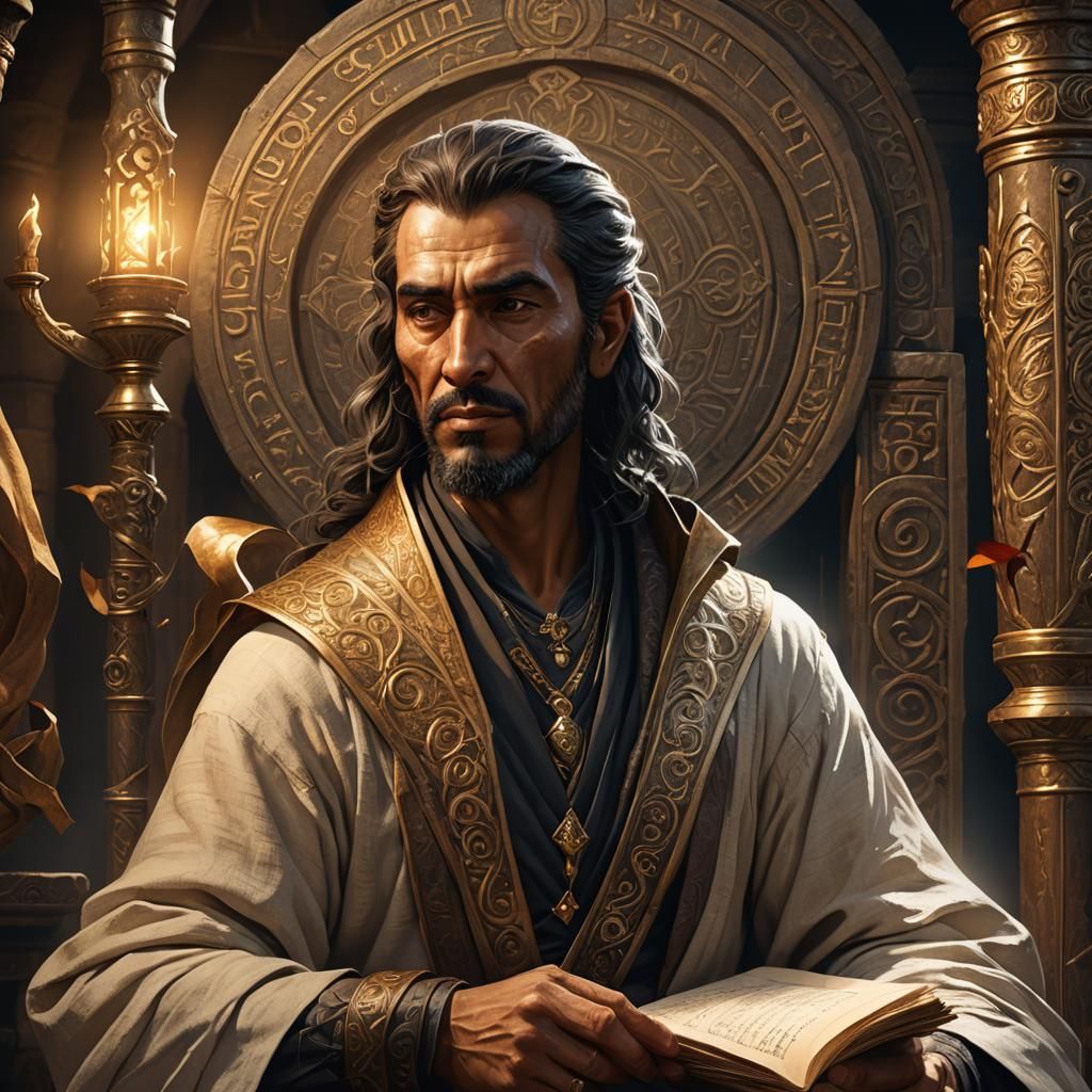 Master Breeder with Ancient Scrolls: Fantasy Portrait