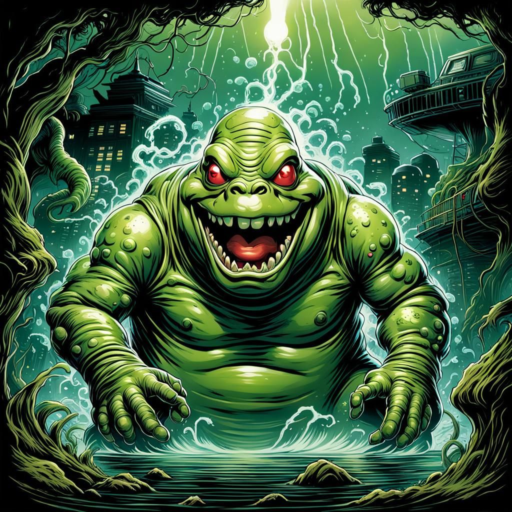 Ghostbusters Slimer in Comic Book Art Style