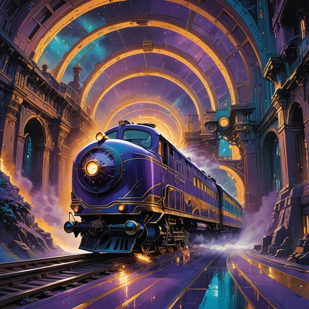 Magic Train Flies Through Shimmering Portal