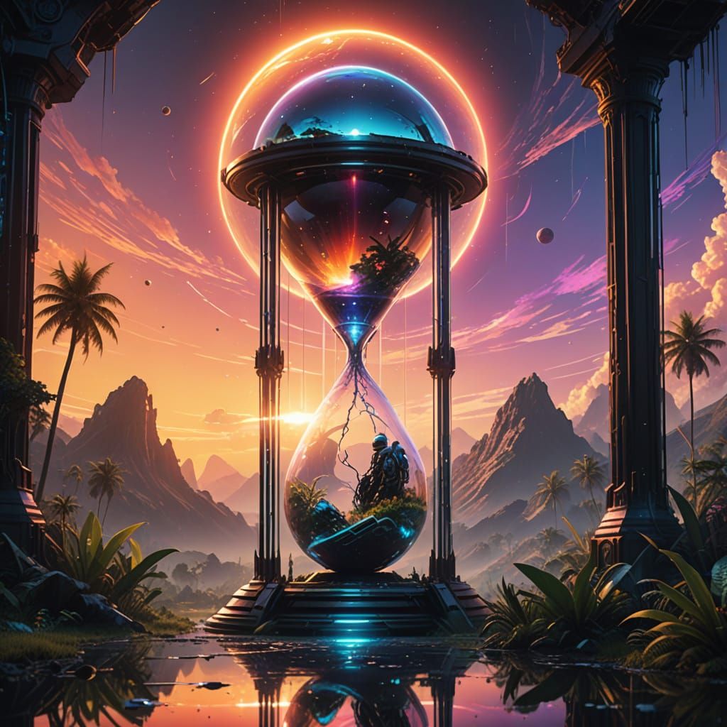 Surreal Tropical Planet Falls Through Cosmic Hourglass in Vi...