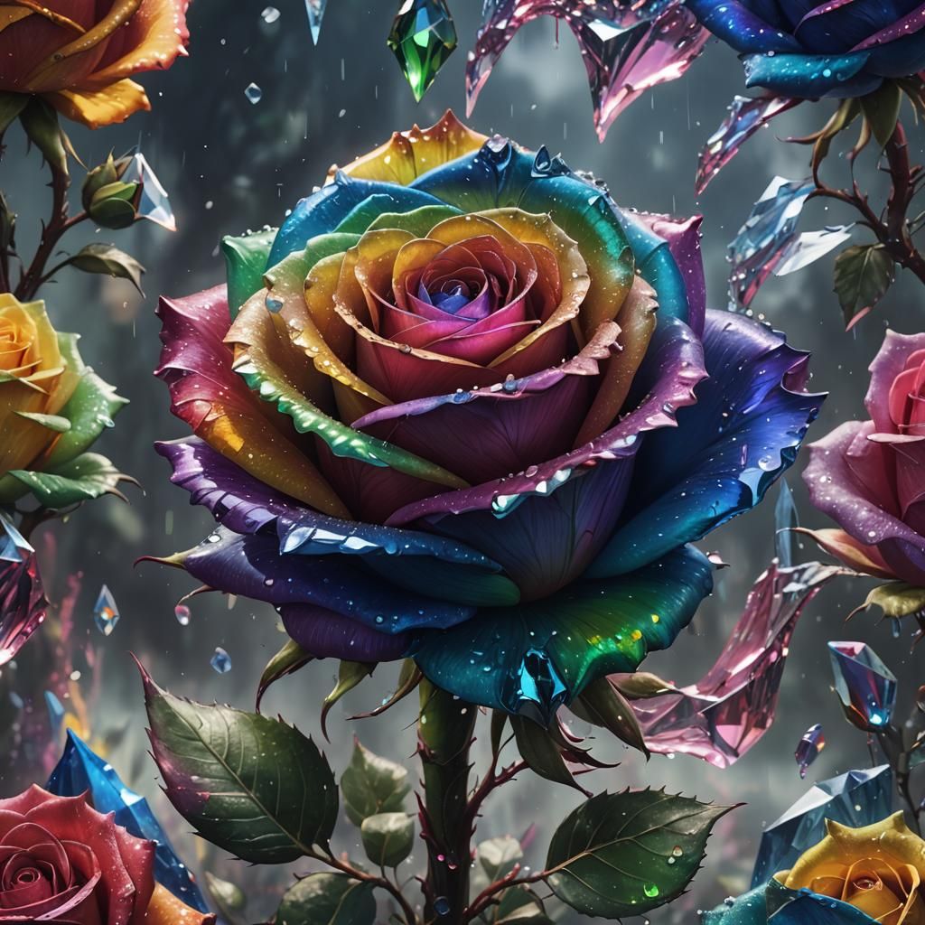 Crystal Rainbow Rose Fantasy Concept Art