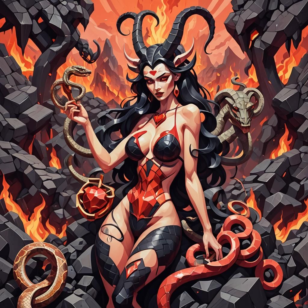 Demonic Figure in Cubist Art Deco Style