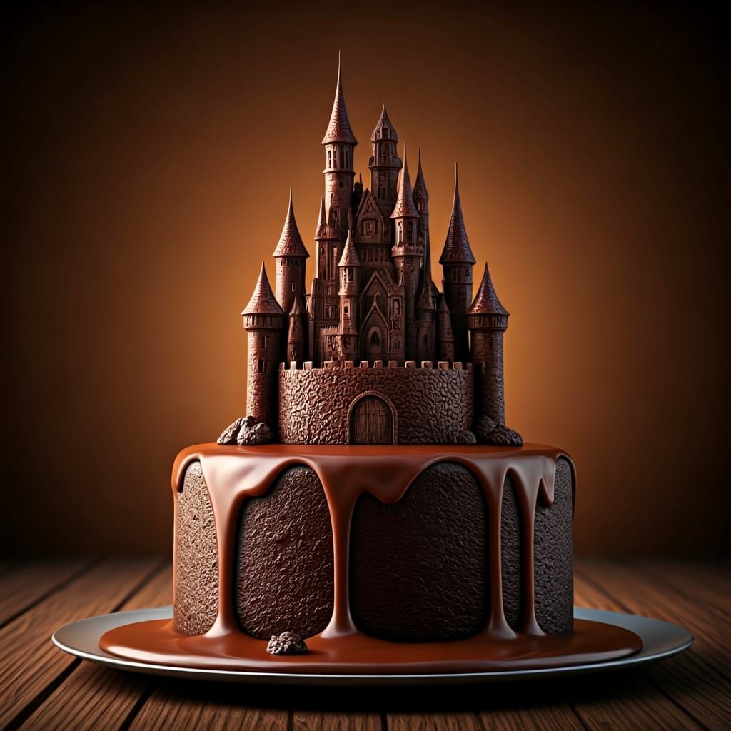 Majestic Melted Chocolate Castle on Cake
