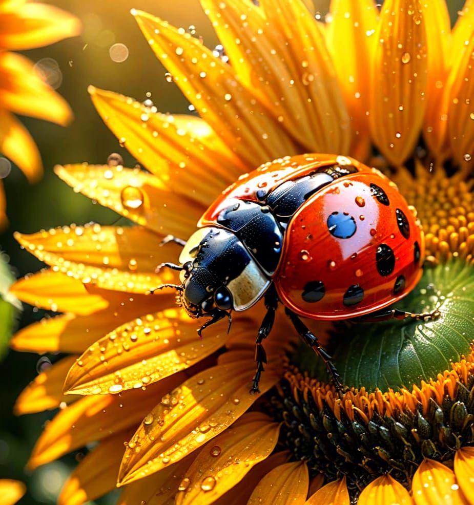 Ladybug on Sunflower: Hyper-Realistic Macro Photography