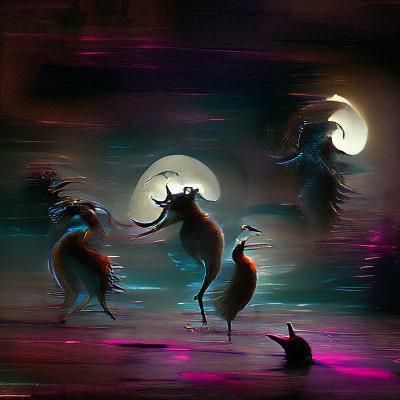 Sinister Animals Dancing Under Moonlight