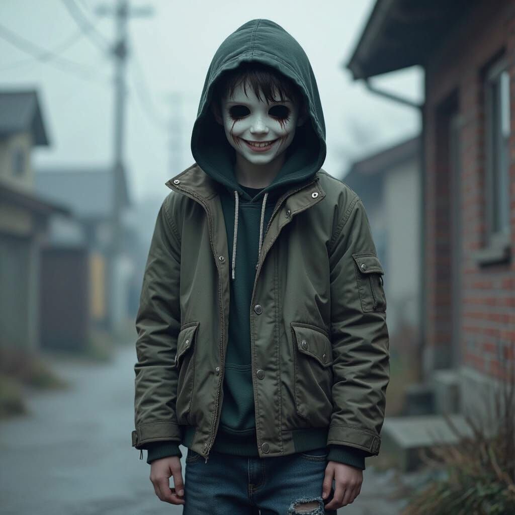 Eerie Boy with Empty Eyes in Junji Ito Style