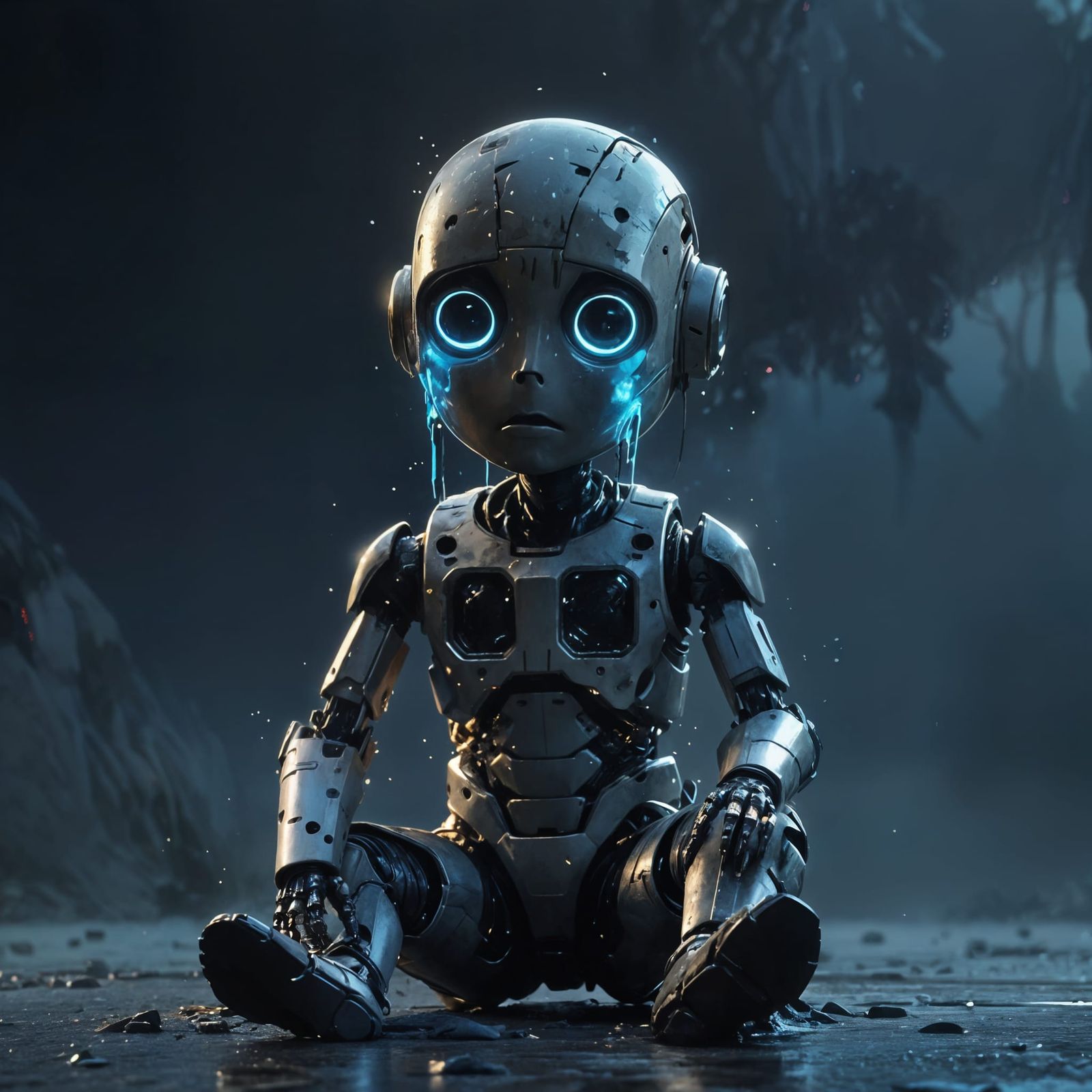 Pixar-Style Robot's Sorrowful Sunset Solitude