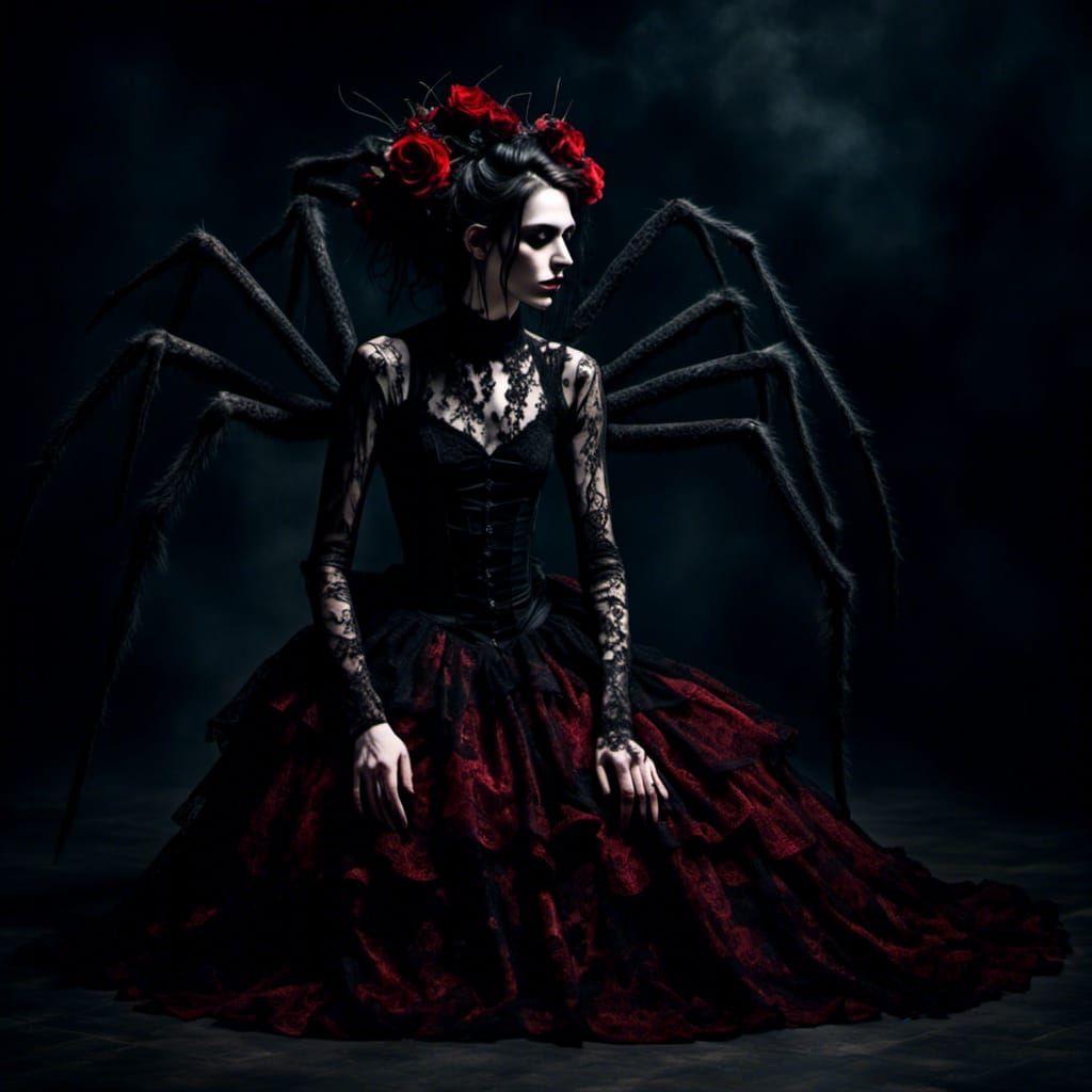 Woman with Spider Legs in Dark, Realistic Style