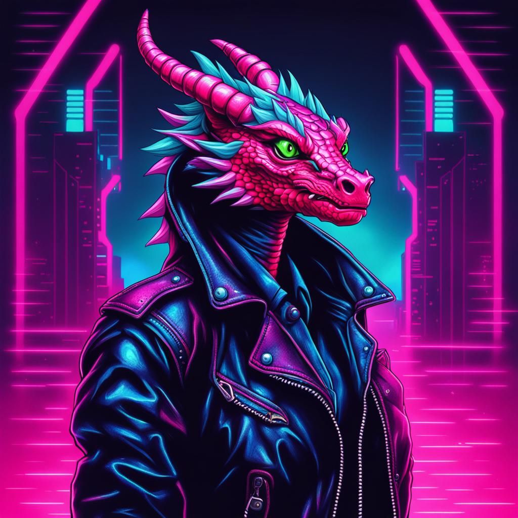 Female Dragon Portrait in Synthwave Neon Style