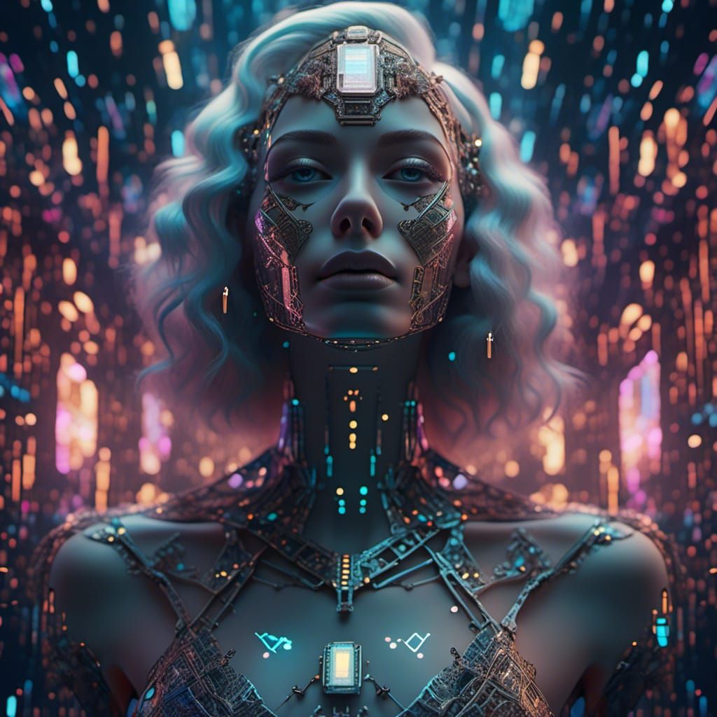 Holographic Goddess of AI in Matrix Code
