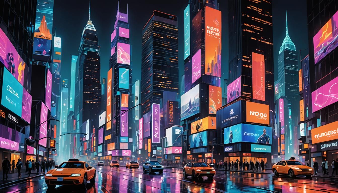 Cyberpunk Cityscape with Holographic Billboards