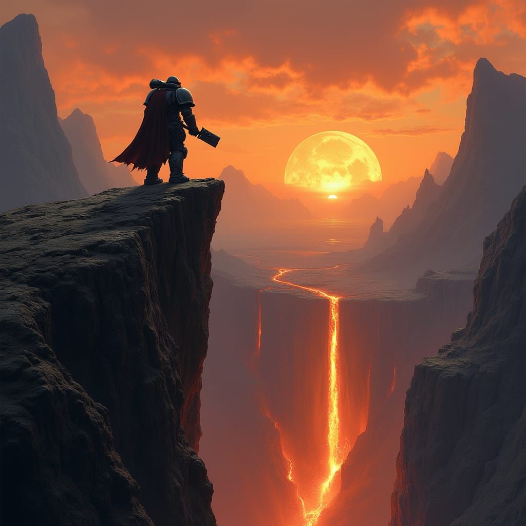 Space Marine Hero in Dystopian Landscape