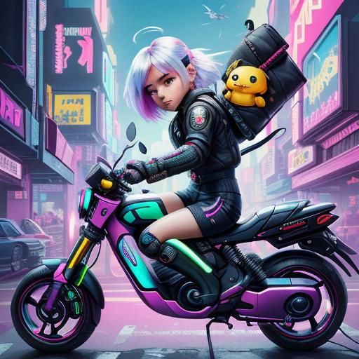 Chibi Character in Cyberpunk 2099 Neon Cityscape