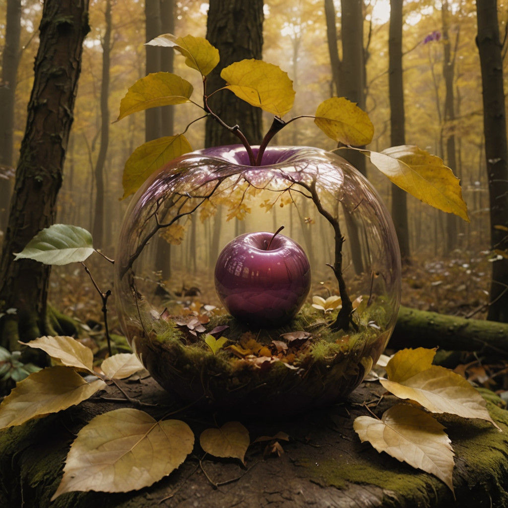 Purple Glass Apple in Autumn Landscape