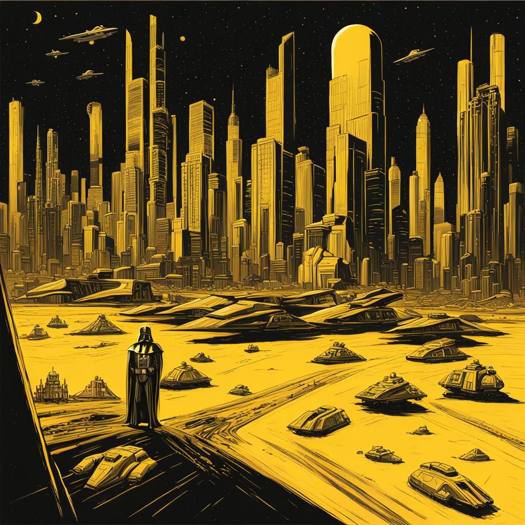 Monochromatic Yellow Star Wars Desert Cityscape