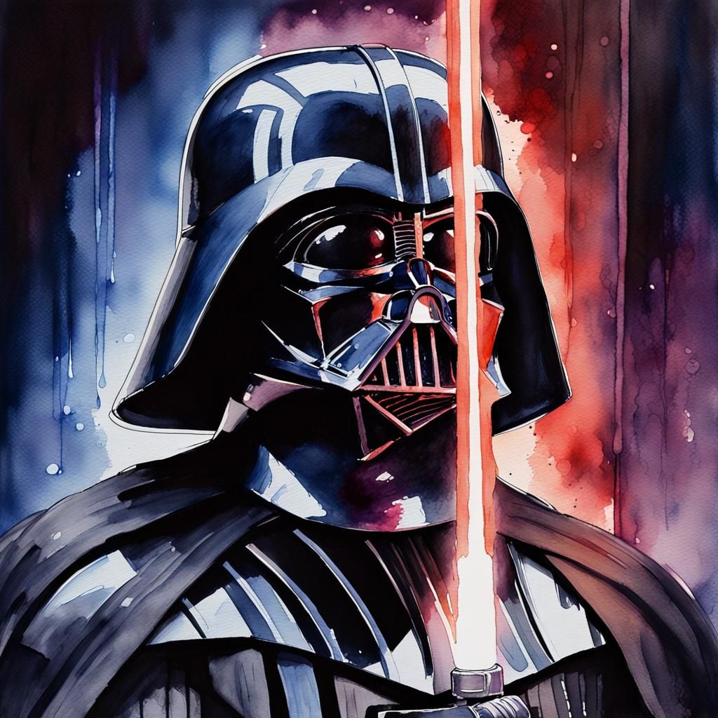 Darth Vader Watercolor Portrait with Lightsaber